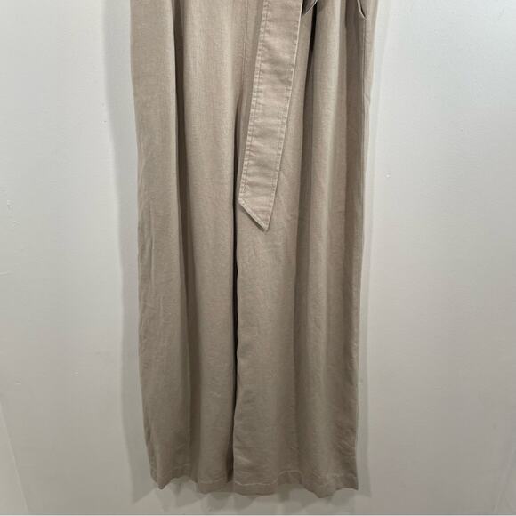 NWT Calvin Klein Khaki Linen Blend Wide Leg Button Front Sleeveless Jumpsuit 2 - Picture 5 of 15